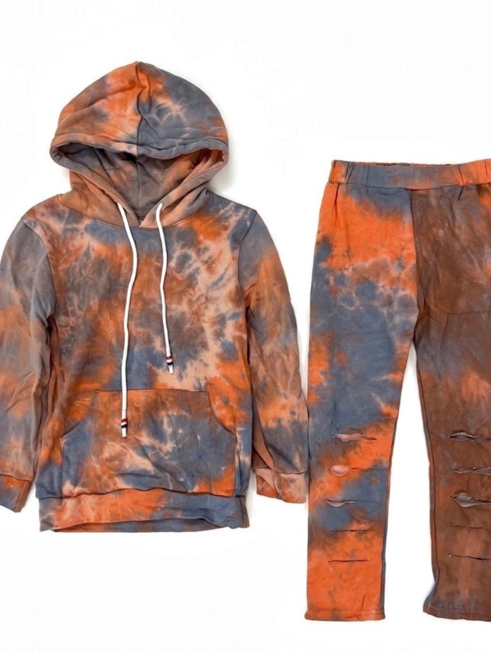 Tie-Dye Hoodie & Jogger Set in Orange & Gray